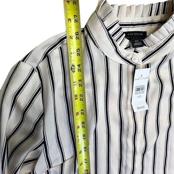 Ann Taylor Shirt Women's XXS White Stripe Long Sleeve Button Down Polyester New - Picture 5 of 9